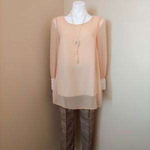🔴 Sheer Top with Pearl Cuffs